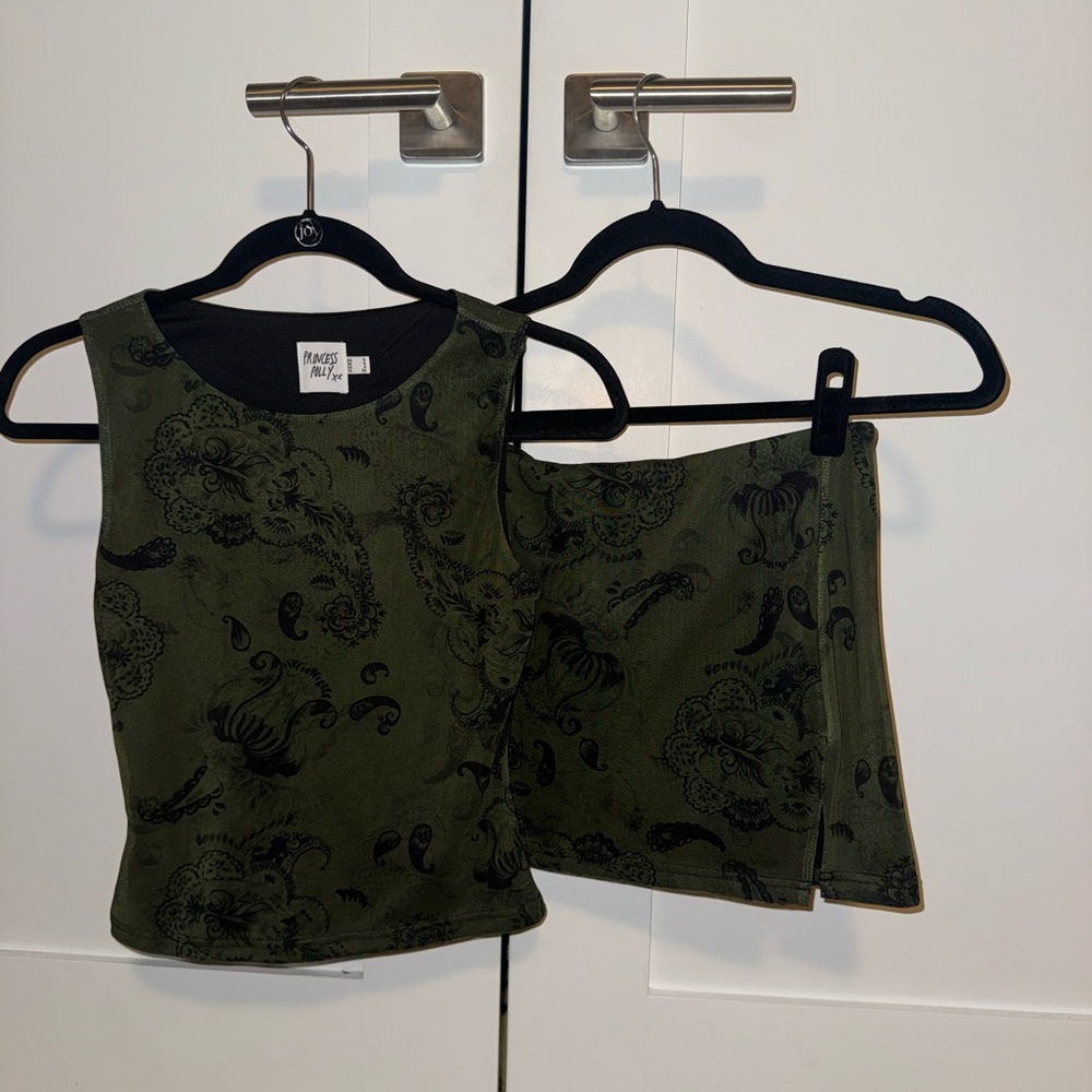 Green Paisley Tank Top and Skirt Set - Princess Polly
